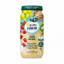 ФрутоНяня Пюре фруктово ягодный микс + мультизлак 250г без сахара