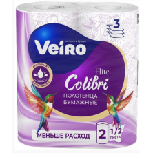 Veiro полотенца бумажные colibri 3 х слойные белые 2 рулона