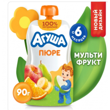 Пюре Агуша Мультифрукт, 90 гр БЕЗ САХАРА
