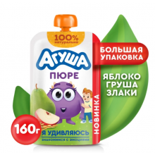 Пюре фруктовое Агуша яблоко-груша-злаки 160г БЕЗ САХАРА