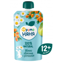 ФрутоНяня Пюре из яблок, облепиха и ромашка, 90 г без сахара