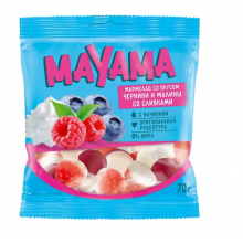 «Mayama», мармелад жевательный с желейной начинкой со вкусом черники и малины со сливками, 70 г