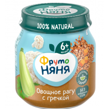 ФрутоНяня Пюре Овощное рагу с гречкой, 110гр  - НОВИНКА