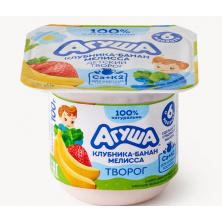 до 17.08 Творог детский «Агуша» клубника банан мелисса, 6 мес, 100 г